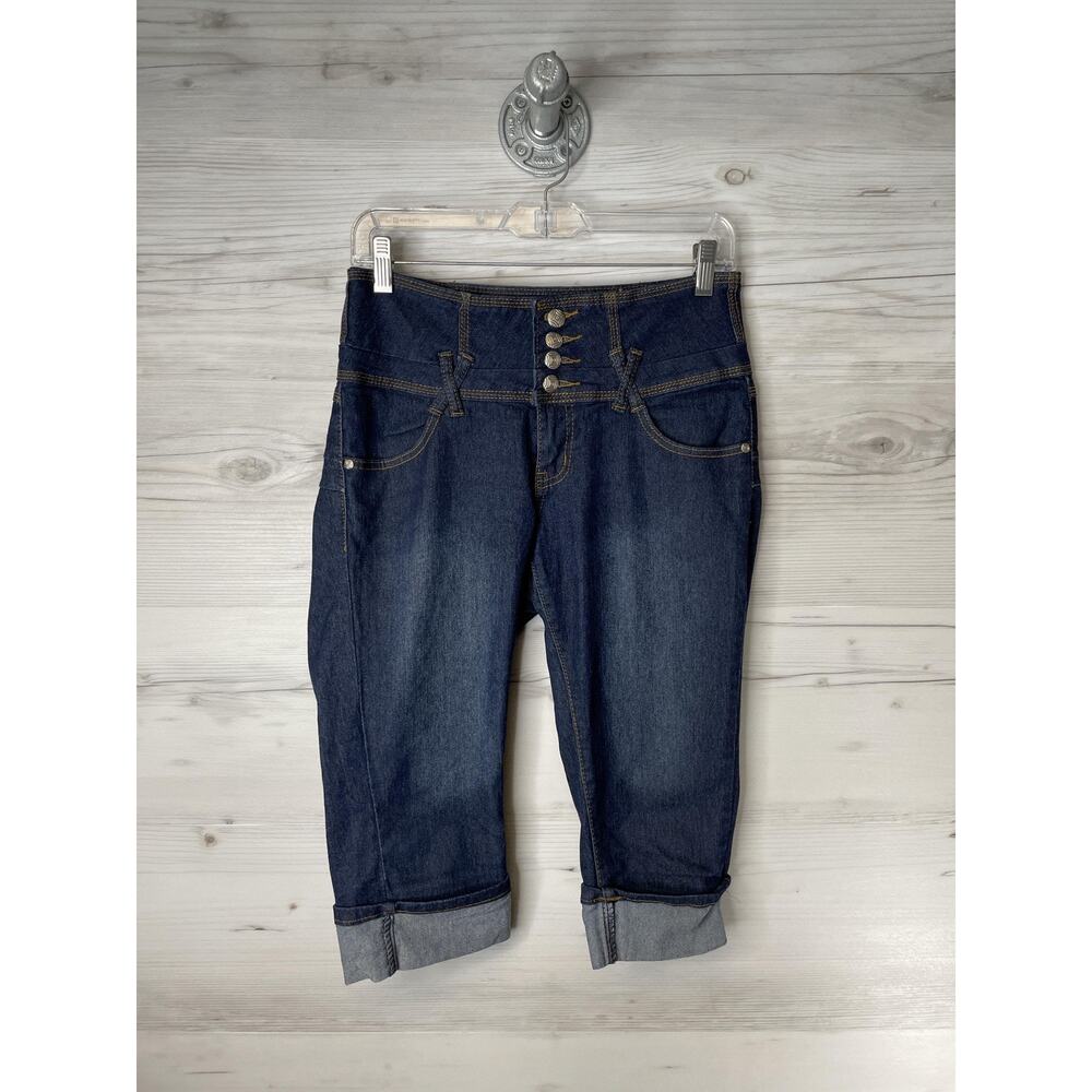 L'square Capri Jeans Womens 7 Dark Wash Button Waist Zip Fly Stretch‎ Cuffed